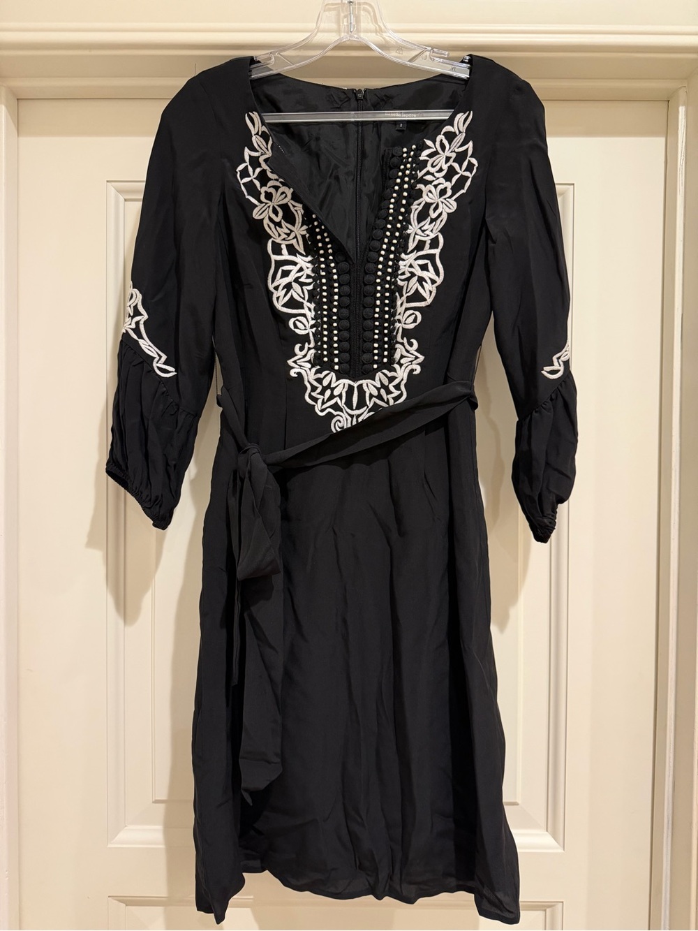 Nanette Lepore Black White Embroidered Tunic Dress Size 2